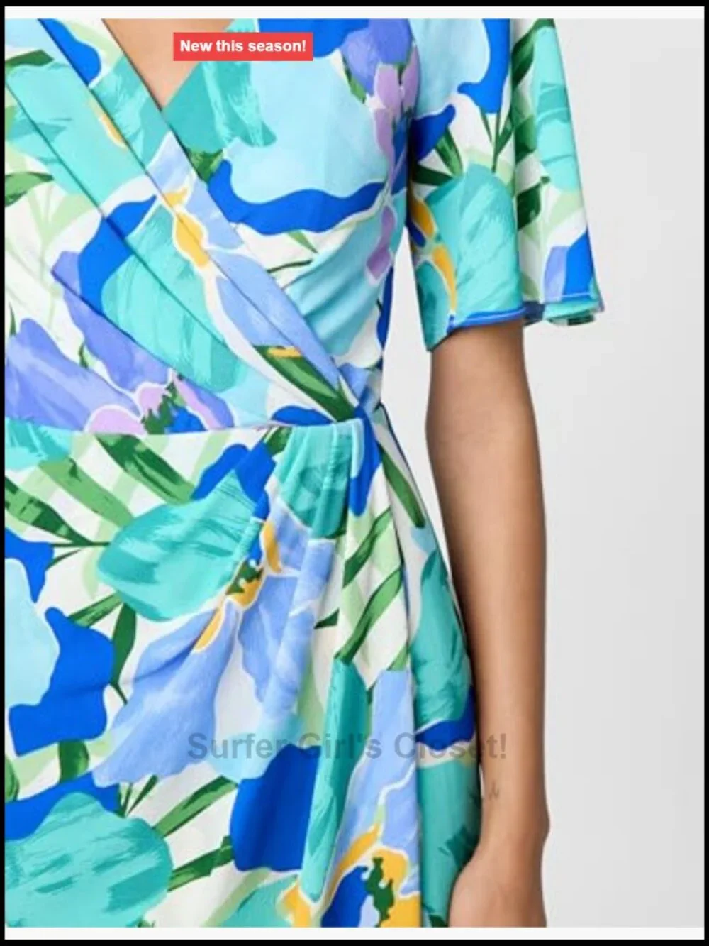 Women's Short Flutter Sleeve Faux Wrap Midi Dress Polyester Spandex Floral